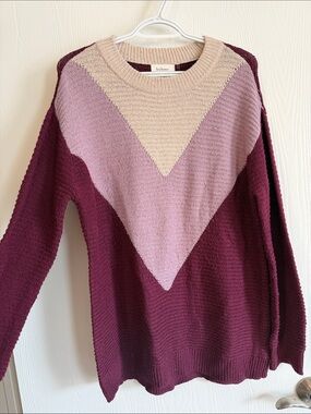 bohme Colorblock Chevron Crewneck Sweater in Burgundy, Pink, Cream